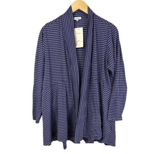 NWT Kleen Heartstring Purple Striped Swing Open Cardigan Top L